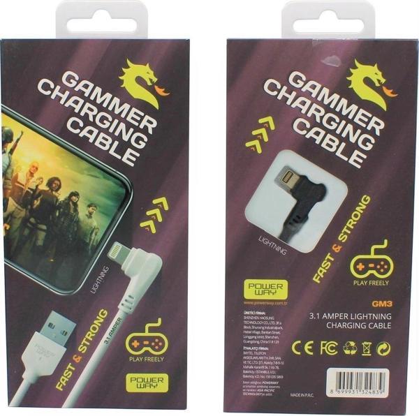 3.1a (iphone) Usb Örgülü Gaming Oyuncu Kablosu Powerway Gm3 - Image 1