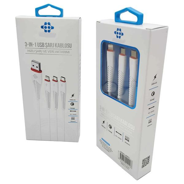 (iPhone-TYPE-C-Micro) 3 ü 1 Arada Şarj Kablosu Veltex VTX411 - Image 1