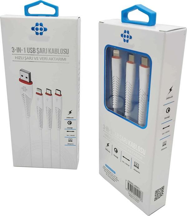 (iPhone-TYPE-C-Micro) 3 ü 1 Arada Şarj Kablosu Veltex VTX411 - Image 1