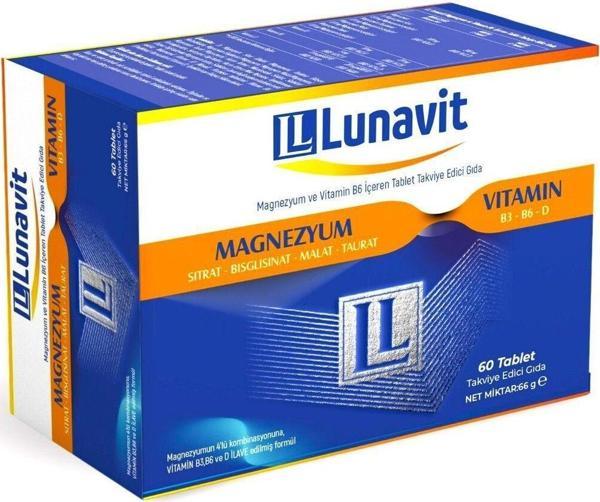 Lunavit Magnezyum Ve Vitamin B3,B6,D İçeren 60 Tablet - Image 1