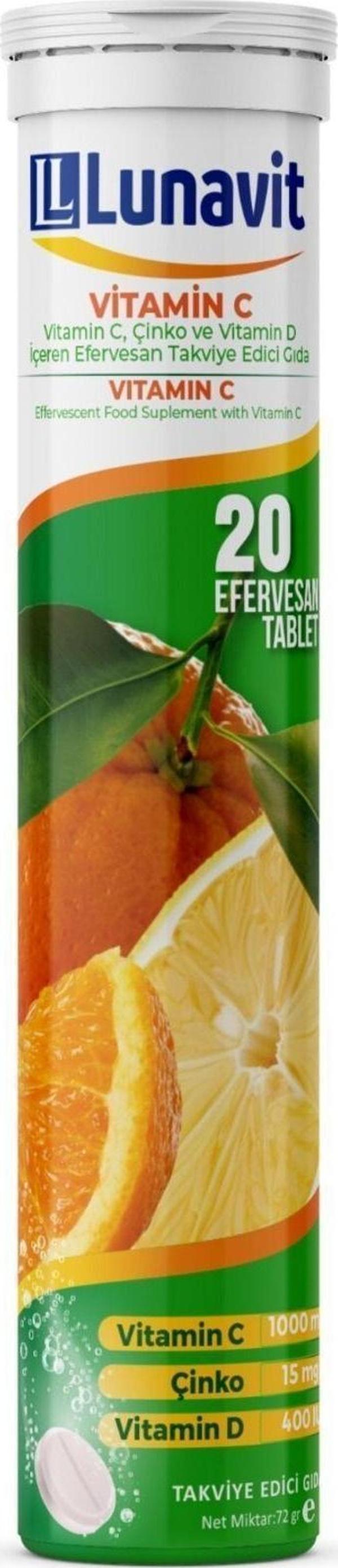 Lunavit Vitamin C Çinko Ve Vitamin D İçeren 20 Efervesan Tb. - Image 1