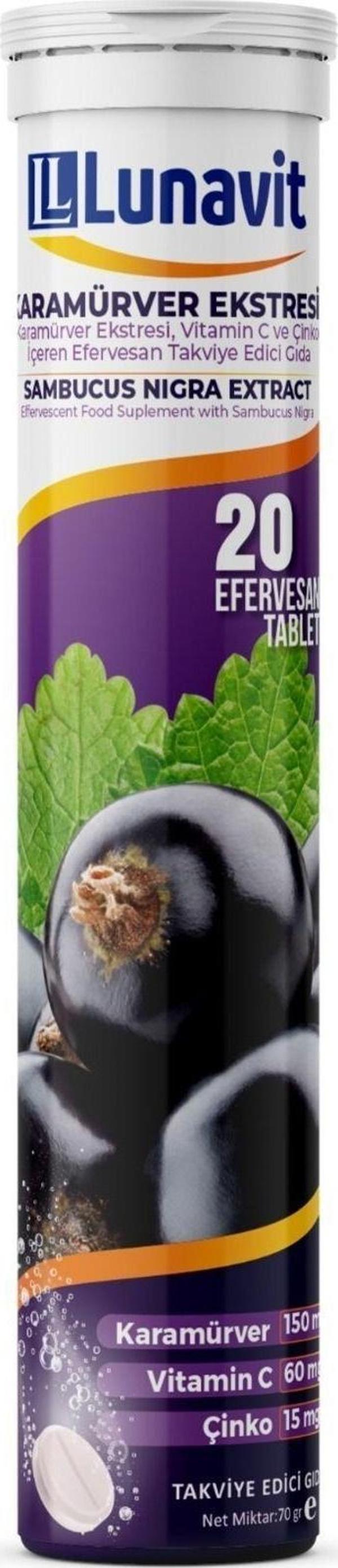 Lunavit Karamürver + Vit-C Çinko İçeren 20 Efervesan Tb - Image 1