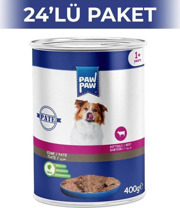 Paw Paw Pate Biftekli Yetişkin Köpek Konservesi 400 gr 24 Adet - Image 1