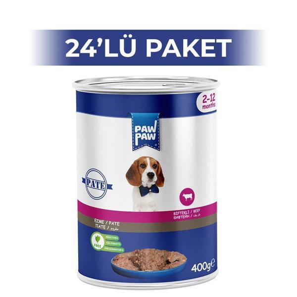 Paw Paw Pate Biftekli Yavru Köpek Konservesi 400 gr 24 Adet - Image 1
