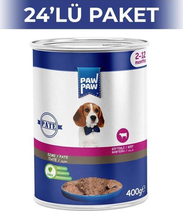 Paw Paw Pate Biftekli Yavru Köpek Konservesi 400 gr 24 Adet - Image 1