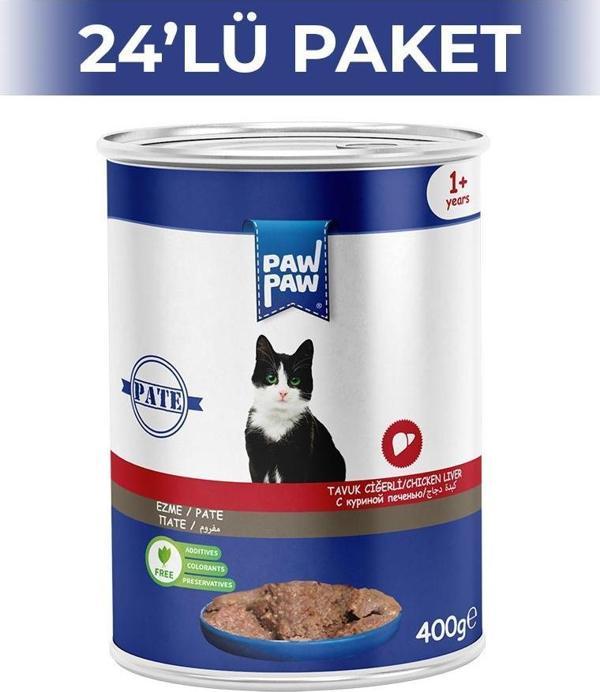 Paw Paw Pate Tavuklu Ciğerli Yetişkin Kedi Konservesi 400 gr 24 Adet - Image 1