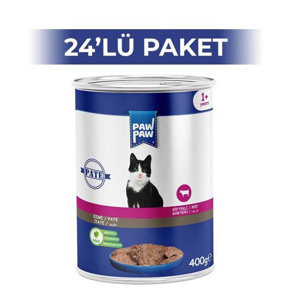 Paw Paw Pate Biftekli Yetişkin Kedi Konservesi 400 gr 24 Adet - Image 1