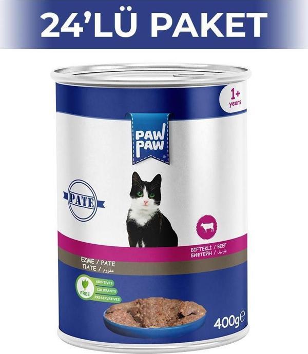 Paw Paw Pate Biftekli Yetişkin Kedi Konservesi 400 gr 24 Adet - Image 1
