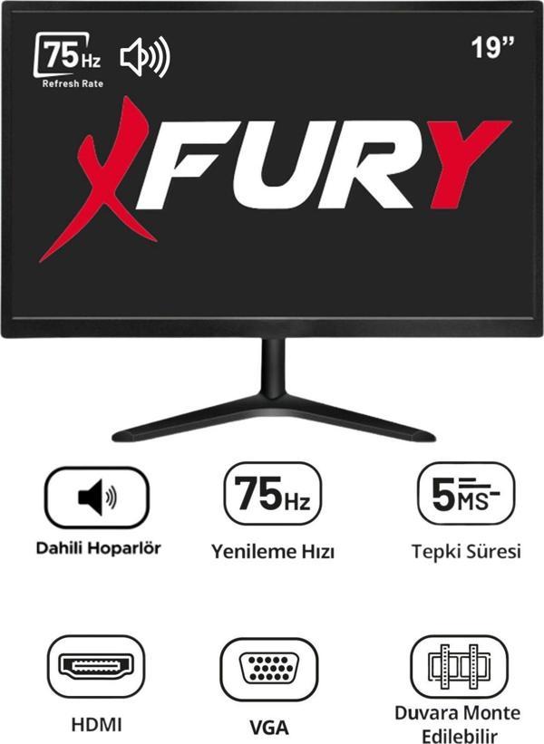 FURY 19" Geniş Ekran 75 Hz 5ms DAHİLİ HOPARLÖR (VGA,HDMI,SES) Sesli Led Monitör - Image 1