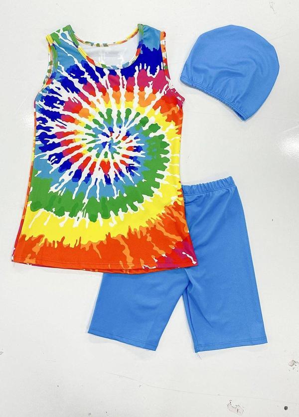 Beniizle Batik Desenli Boneli Kız Çocuk Üçlü Mayo Kolsuz Set - Image 1