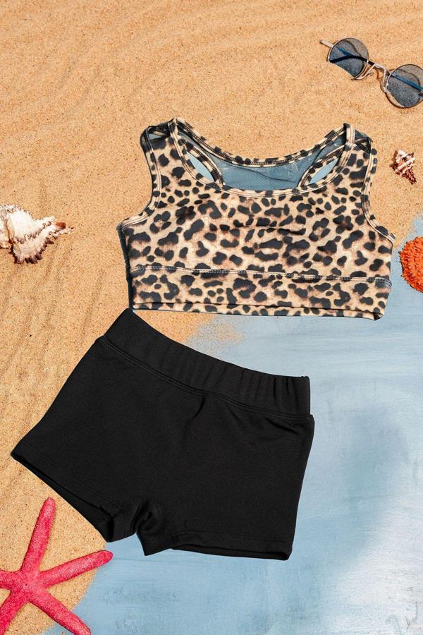Beniizle Yaprak Desenli Sırt Detaylı Esnek Kumaş Kız Çocuk Bikini Takımı - Image 1