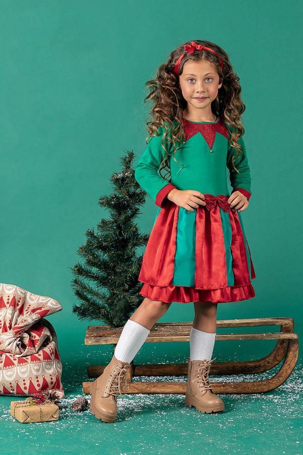 Beniizle Fiyonk Detaylı Kız Çocuk Noel Elbise - Image 1