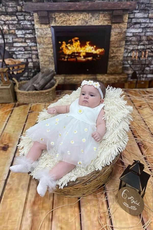 Beniizle Papatya Nakışlı Yazlık Tüllü Çıtçıtlı Zıbın Elbise (%100 Pamuk) - Image 1