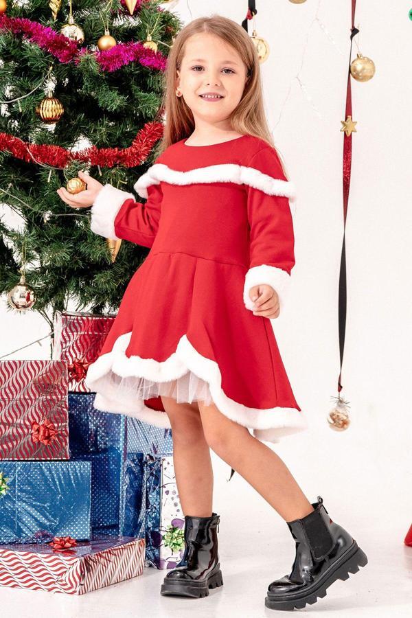 Beniizle Tül Detaylı Kız Çocuk Noel Elbise - Image 1