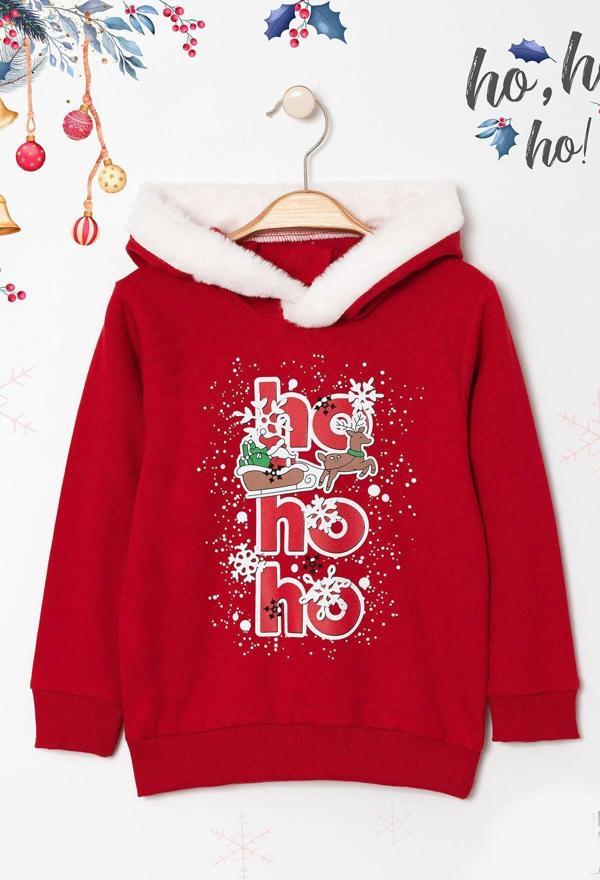 Beniizle Noel Baskılı Yılbaşı Temalı Kapüşonlu 2 İp Şardonlu  Çocuk Sweatshirt - Image 1