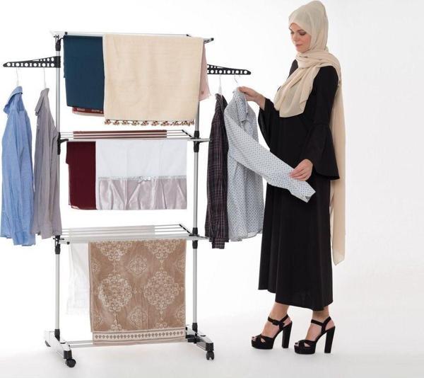 3 Katlı Tekerlekli Katlanabilir Ayaklı Kurutmalık - Image 1