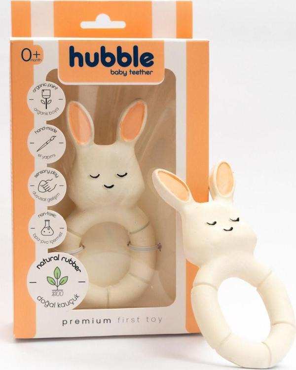 Hubble Bebek Diş Kaşıyıcı Ve Oyuncak - Tavşan Halkalı Şekilli Dişlik (%100 Doğal Kauçuk) - Image 1