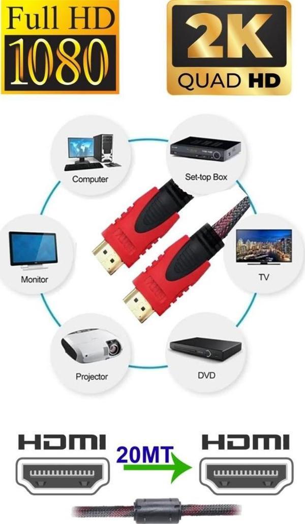 20 Metre Örgülü HDMI Kablo - 20 Metre HDMI to HDMI Kablo Örgülü Form 1.4V - Image 1