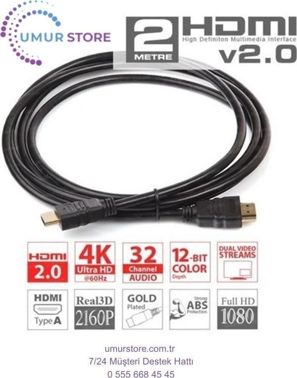 2mt 4K 3D Ağ Destekli Altın Uçlu HDMI Kablo - Image 1