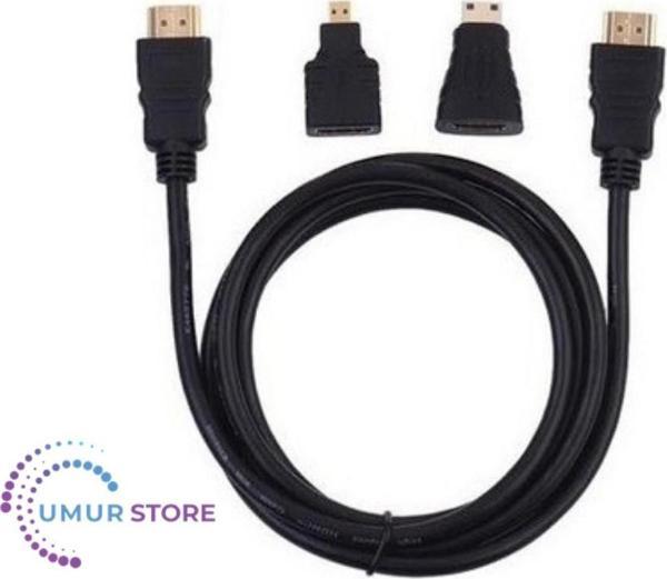 3in1 HDMI Kablo Set - Micro ve Mini HDMI Set - 1.5m - Image 1