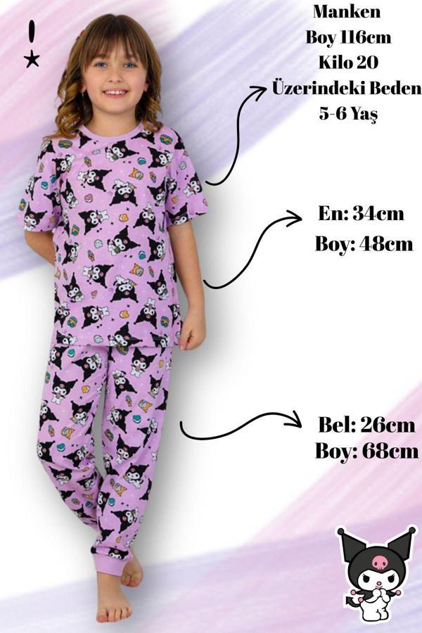 Beniizle Desenli Kız Çocuk Kısa Kollu Pijama Takımı - Image 1