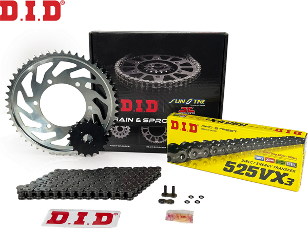 ZİNCİR DİŞLİ SETİ APRILIA TUONO R FACTORY 1000cc ZİNCİR: DID-525VX3 Çelik-106 ÖN DİŞLİ: SUNSTAR 16T ARKA DİŞLİ: JT 40T 2 - Image 1