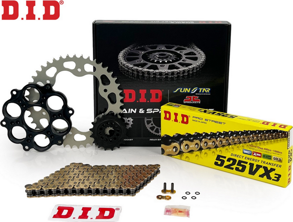 ZİNCİR DİŞLİ SETİ DUCATI STREETFIGHTER 848cc ZİNCİR: DID-525VX3 Gold-104 ÖN DİŞLİ: SUNSTAR 15T ARKA DİŞLİ: JT 42T 2012-2 - Image 1