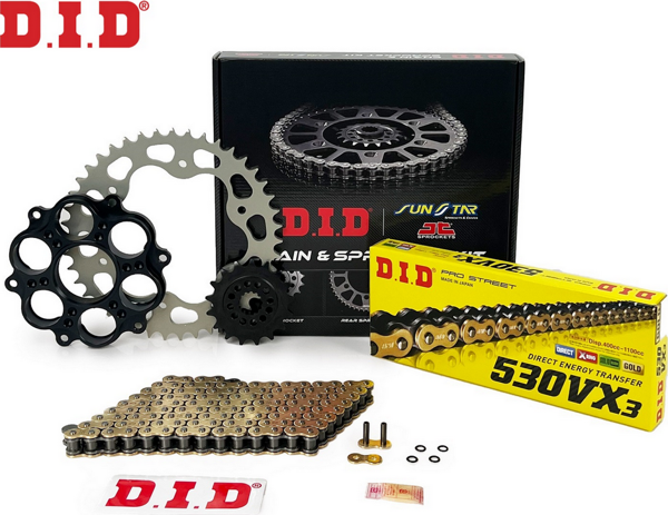 ZİNCİR DİŞLİ SETİ DUCATI MULTISTRADA S 1200cc ZİNCİR: DID-530VX3 Gold-108 ÖN DİŞLİ: SUNSTAR 15T ARKA DİŞLİ: JT 40T 2010- - Image 1