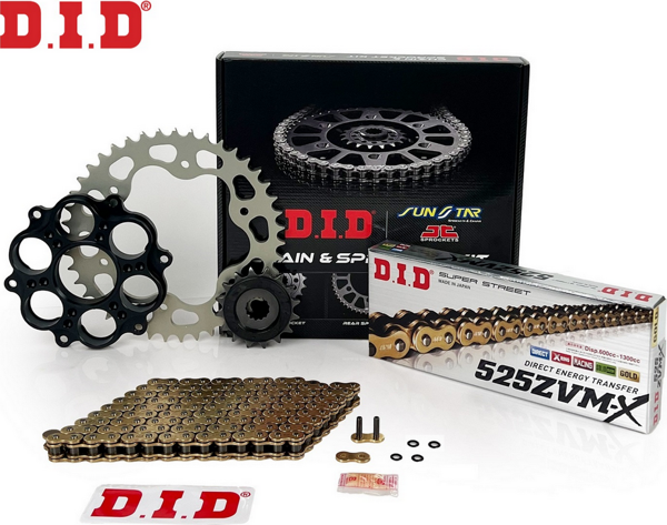 ZİNCİR DİŞLİ SETİ DUCATI X DIAVEL 1200cc ZİNCİR: DID-525ZVM-X Gold-118 ÖN-ARKA DİŞLİ: JT 15T-43T 2015-2018 - Image 1