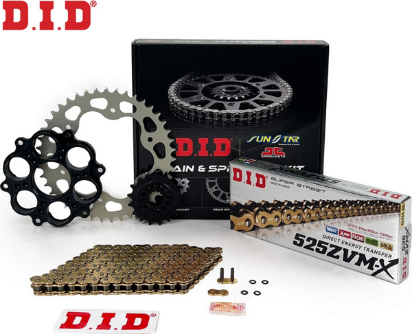 ZİNCİR DİŞLİ SETİ DUCATI EVO 848cc ZİNCİR: DID-525ZVM-X Gold-98 ÖN-ARKA DİŞLİ: SUNSTAR 15T-39T 2011-2013 - Image 1