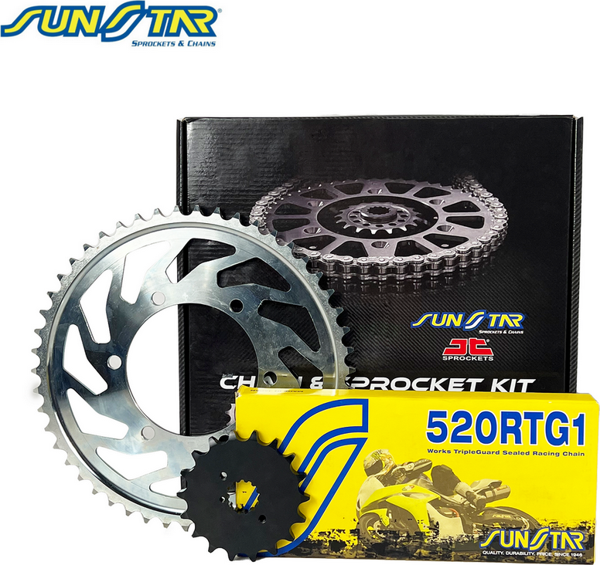 ZİNCİR DİŞLİ SETİ DUCATI MONSTER 695cc ZİNCİR: SUNSTAR 520RTG1 Gold-102 ÖN-ARKA DİŞLİ: JT 15T-42T 2006-2008 - Image 1