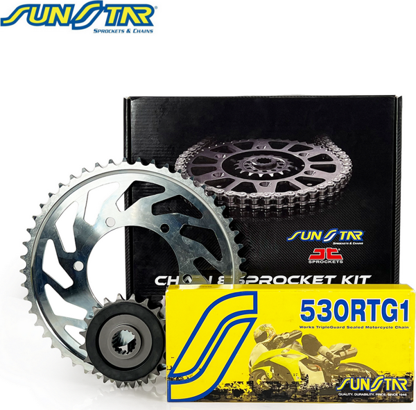 SUNSTAR ZİNCİR DİŞLİ SETİ KAWASAKI ZX9R NINJA 900cc ZİNCİR: 530RTG1 Gold-112 ÖN DİŞLİ: JT 16T ARKA DİŞLİ: 44T 19 - Image 1