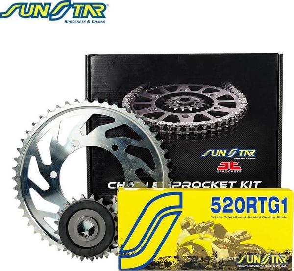 ZİNCİR DİŞLİ SETİ TRIUMPH DAYTONA 660cc ZİNCİR: SS520RTG1 Gold-102 ÖN-ARKA DİŞLİ: JT15T-51T 2024 - Image 1