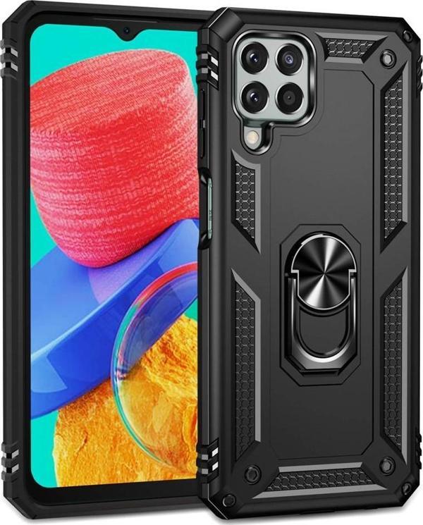 Samsung Galaxy M33 Uyumlu Kamera Korumalı Standlı Yüzüklü Tank Kılıf - Image 1