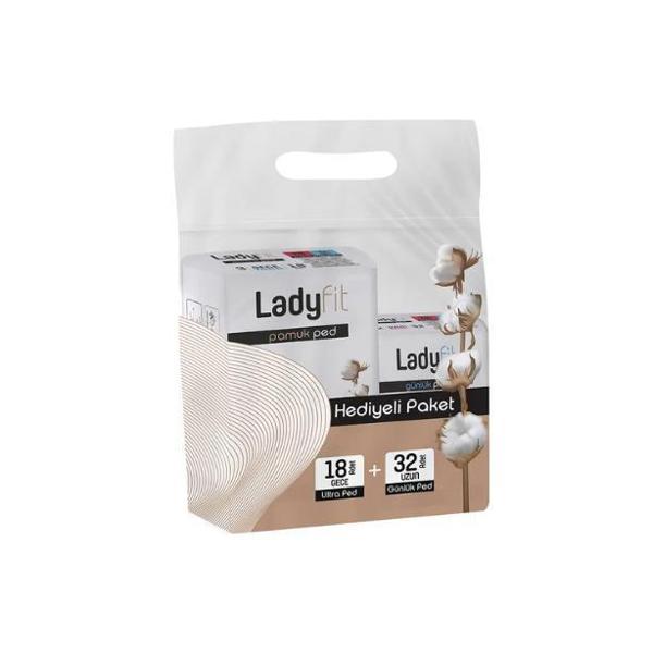 Lady Fit Cotton Ped Hediyeli Paket 18 Adet Gece Ultra Ped + 32 Adet Uzun Günlük Ped - Image 1