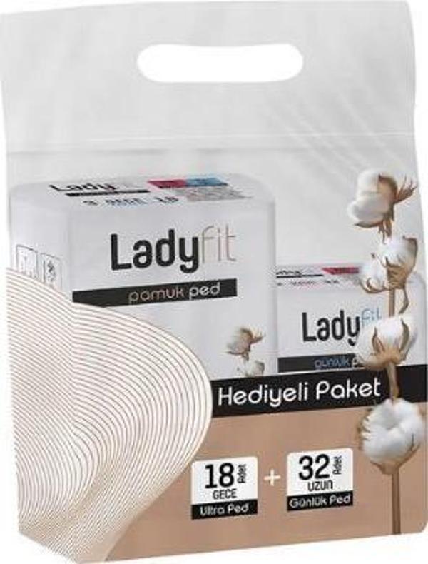 Lady Fit Cotton Ped Hediyeli Paket 18 Adet Gece Ultra Ped + 32 Adet Uzun Günlük Ped - Image 1