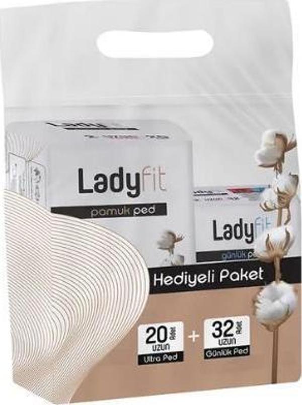 Lady Fit Cotton Ped Hediyeli Paket 20 Adet Uzun Ultra Ped + 32 Adet Uzun Günlük Ped - Image 1