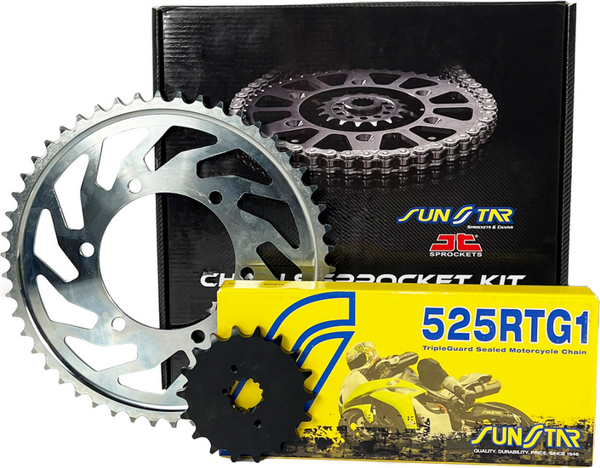 ZİNCİR DİŞLİ SETİ TRIUMPH THRUXTON RS 1200cc ZİNCİR: SUNSTAR 525RTG1 Gold-100 ÖN-ARKA DİŞLİ: JT 16T-42T 2020-2021 - Image 1