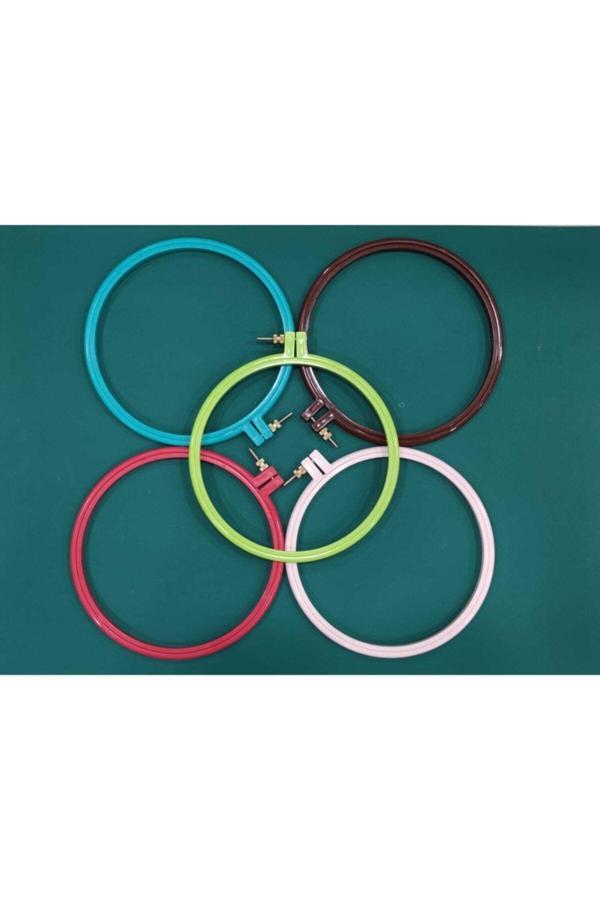 24 cm 5 Adet 5 Renk Vidali Plastik Nakış Kasnak Oval Kenarlı - Image 1
