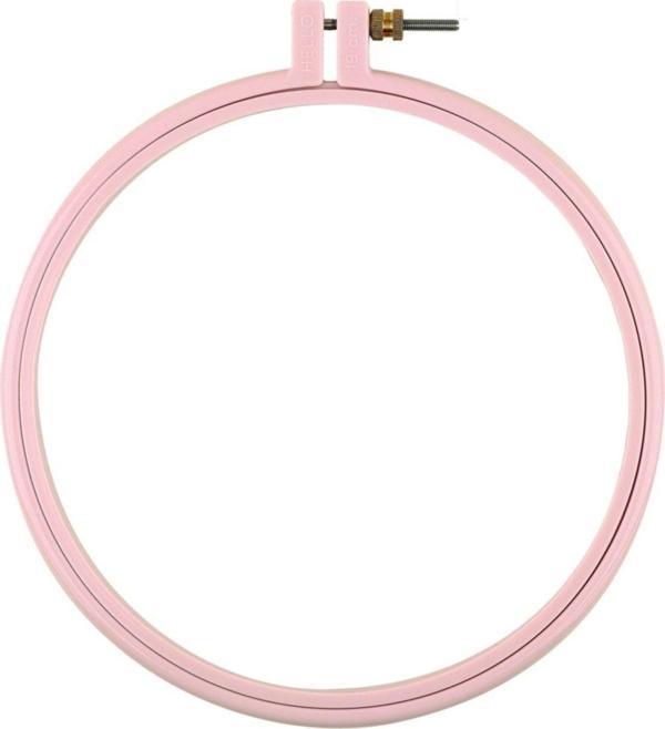 Vidalı Plastik Kasnak, Yuvarlak, Pembe Etamin Nakış Ve Punch Kasnak 19 Cm X 5 Adet - Image 1