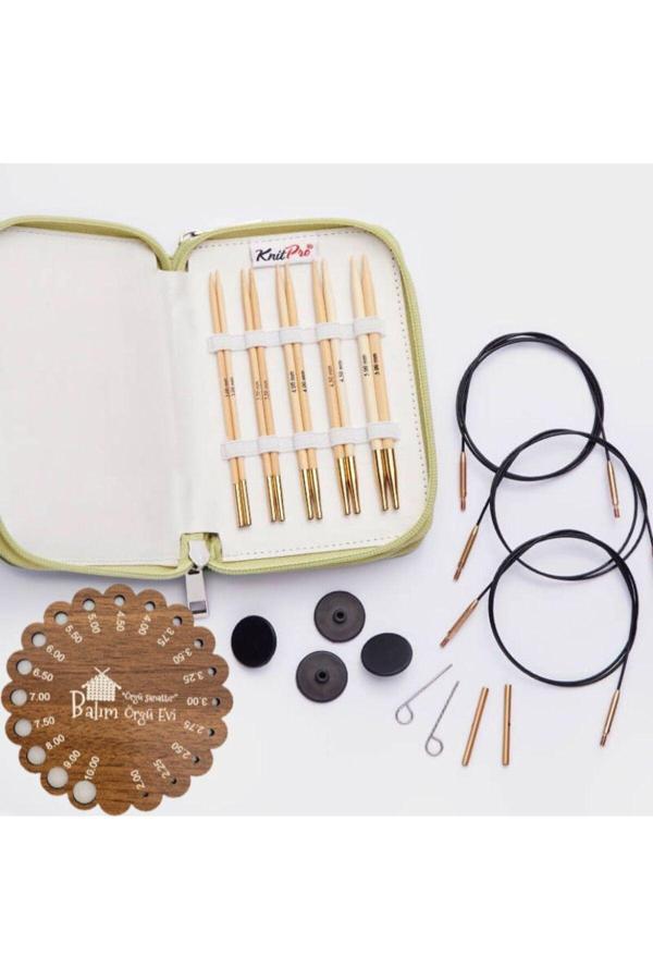 Knitpro Japan Bamboo Değiştirilebilir Misinalı Başlangıç Şiş Seti + Balım Örgü Evi Şiş Ölçer - Image 1