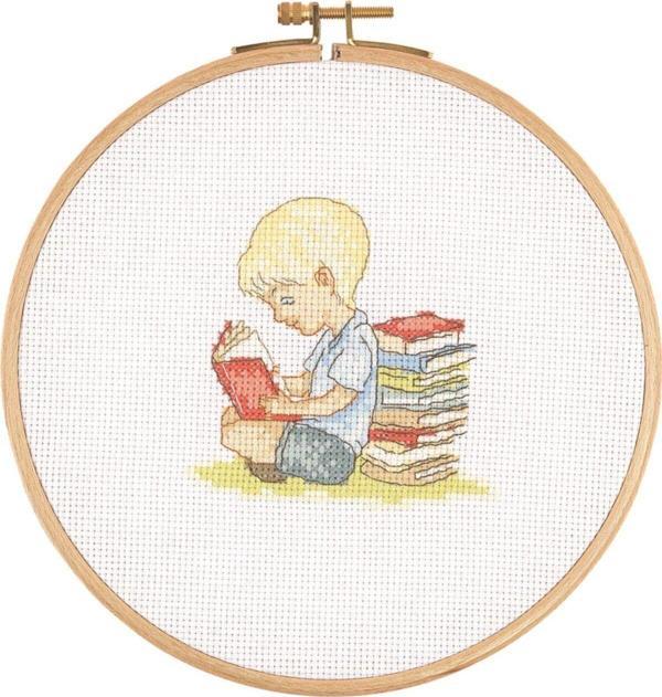 Tuva Kanaviçe Ahşap Kasnaklı Kit Kitap Okuyan Çocuk E2003 20 Cm - Image 1
