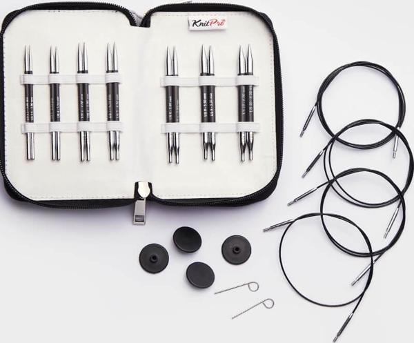 KnitPro Karbonz Deluxe Değiştirilebilir Misinalı Kısa Uçlu Şiş Seti + Balım Örgü Evi Şiş Ölçer 41632 - Image 1