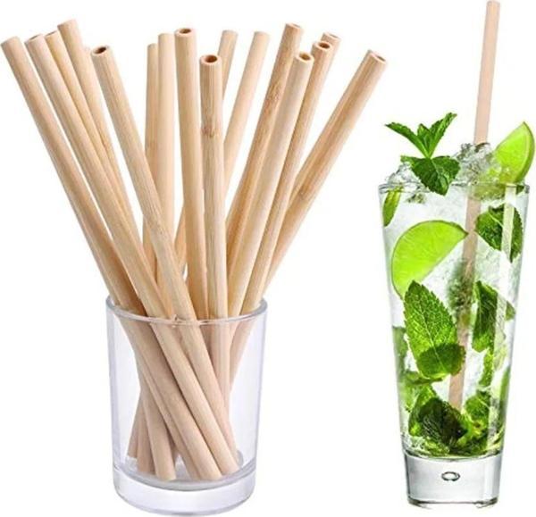 Faial 50 Adet Doğal Bambu Pipet 20 Cm Çevreyle Dost Sağlıklı Bamboo Pipet - Image 1