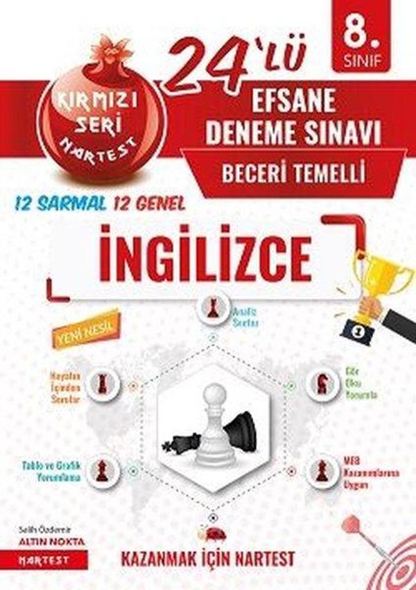8. Sınıf Kırmızı Nar Efsane İngilizce 24 Deneme Sınavı (12 Sarmal + 12 Genel) - Nartest Yayınevi - Image 1