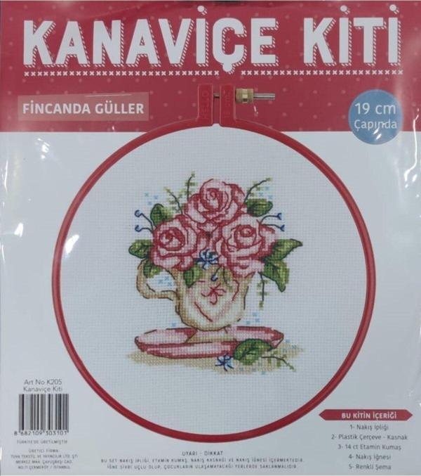 Kanaviçe Kit Fincanda Güller 19 Cm Kırmızı Kasnak - Image 1