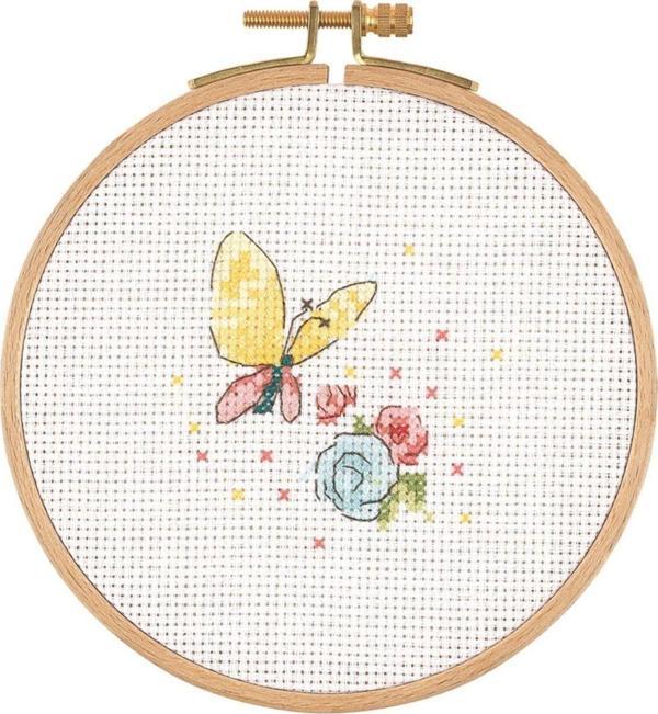 Tuva Kanaviçe Ahşap Kasnaklı Kit Kelebek Ve Çiçek E1301 12.5 Cm - Image 1