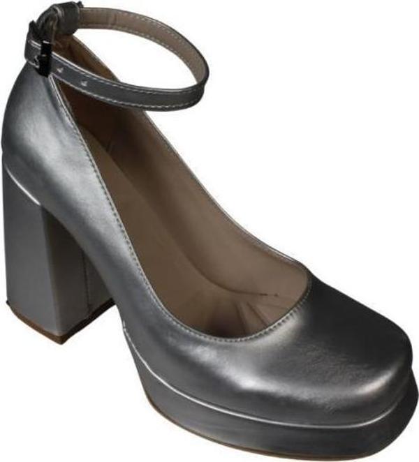 YAZKIŞ Kadın Gümüş 10cm Kalın Topuk 2cm Platform Topuk Bilekten Bağlamalı Plarform Topuk Ayakkabı - Image 1