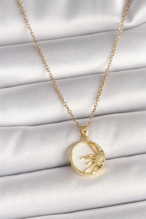 316L Çelik Gold Renk Zincir Beyaz Mineli Gün Batımı Model Kadın Kolye - Image 1