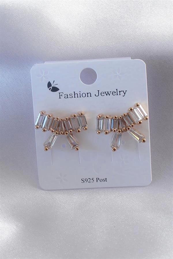 Gold Renk Kurdele Model Zirkon Taşlı Kadın Küpe - Image 1